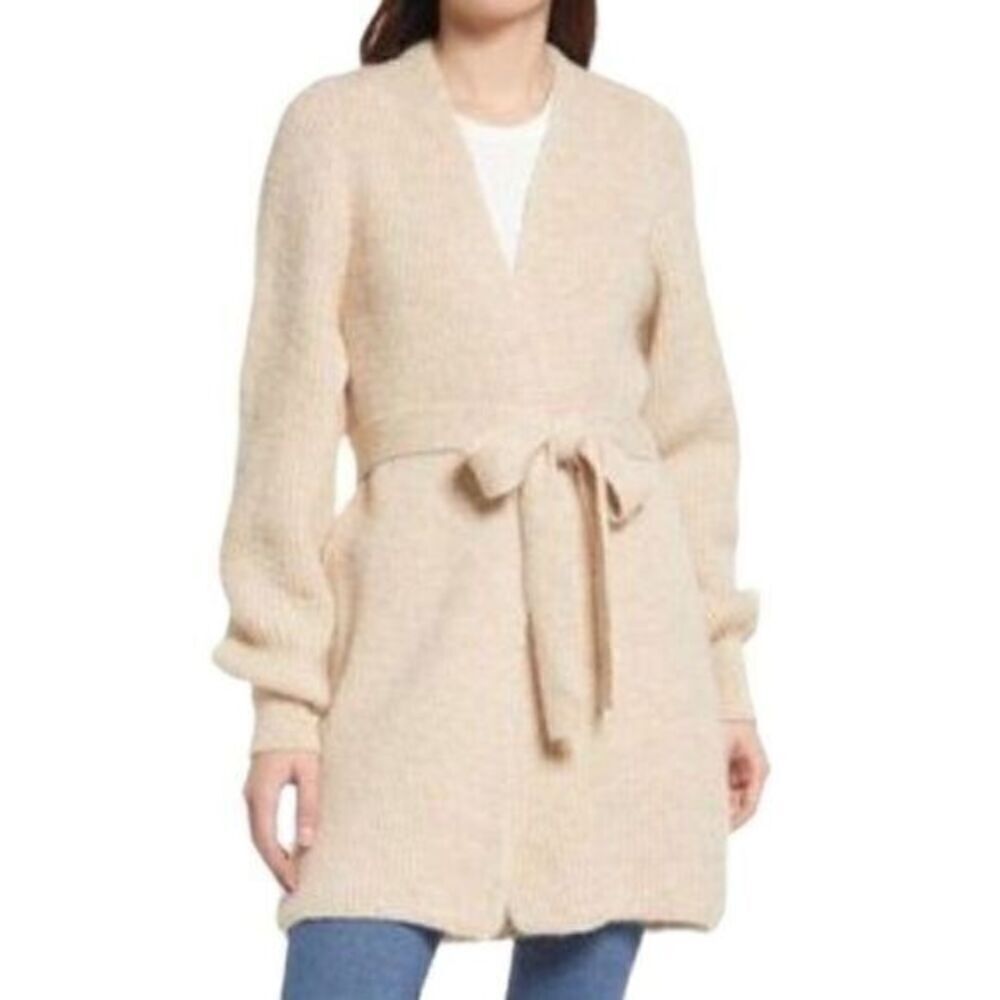 Topshop Cream Wool Blend Belted Open Front Cardigan Small NWT